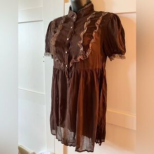 Levi vintage blouse Lace Trim babydoll shirt women farmhouse Victorian 725 orig